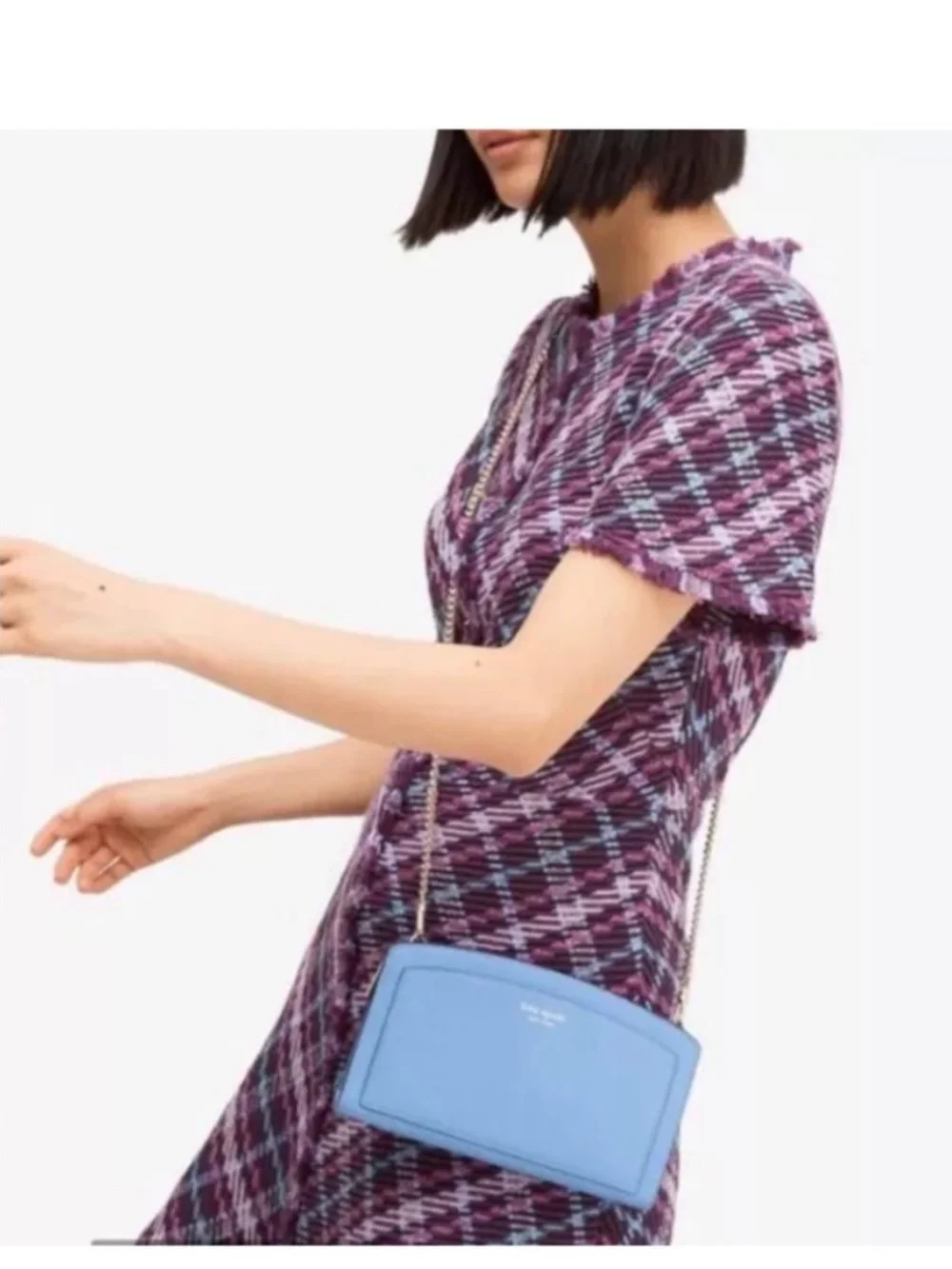 Kate Spade New York Margaux Crossbody in Blue Leather with Chain Strap